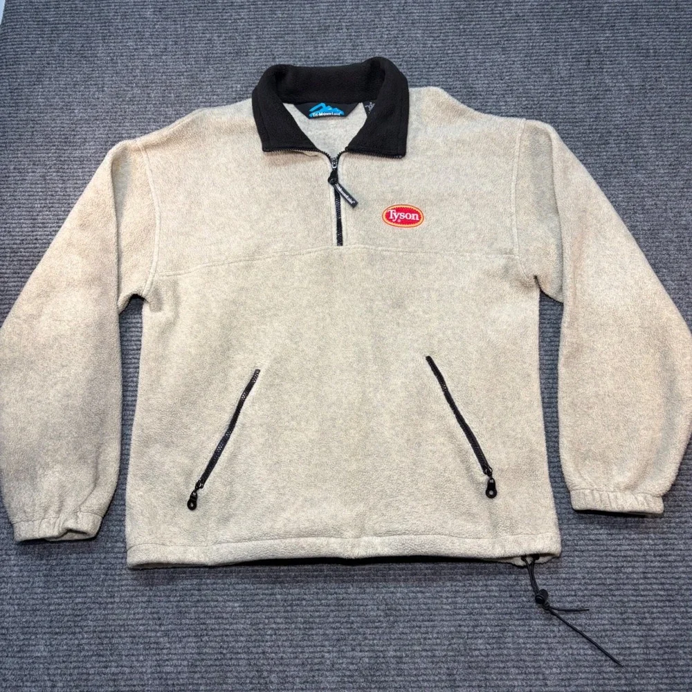 Tri-Mountain Mens Tyson Foods Fleece Quarter Zip Pullover Oatmeal Tan Medium